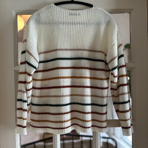 SHEIN White V-Neck Sweater with Multicolor Stripes - Picture 4 of 4